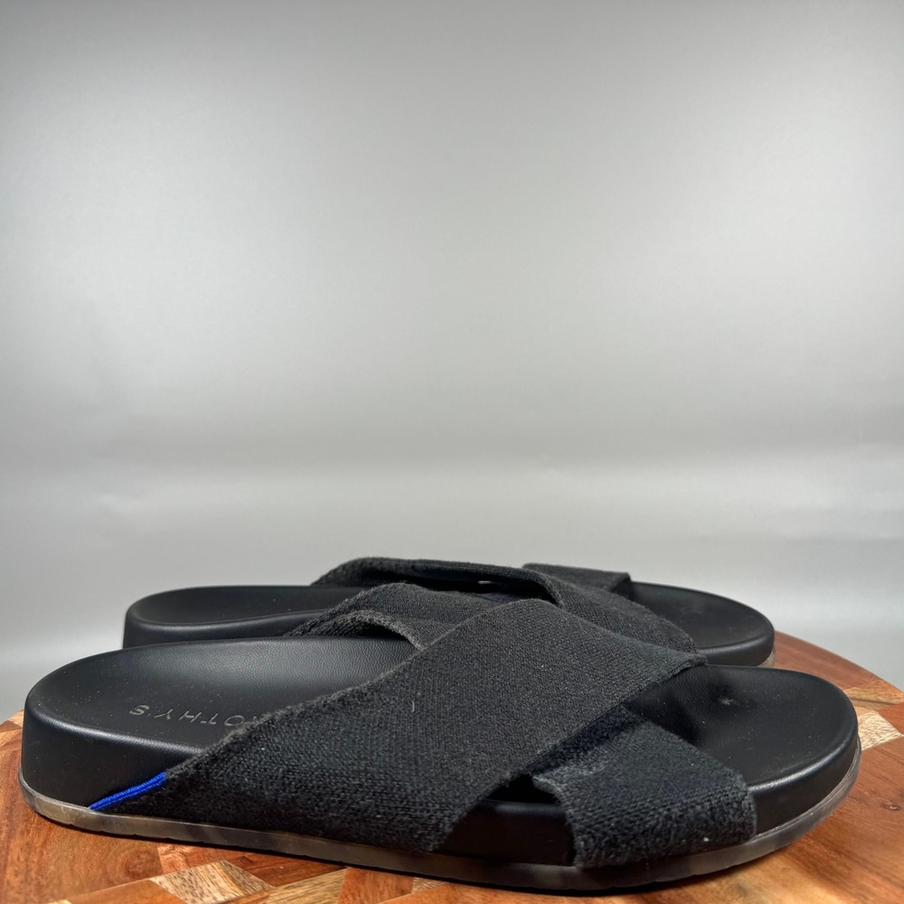Rothy's The Weekend Slide Black Crisscross Knit Sandals Womens 8.5